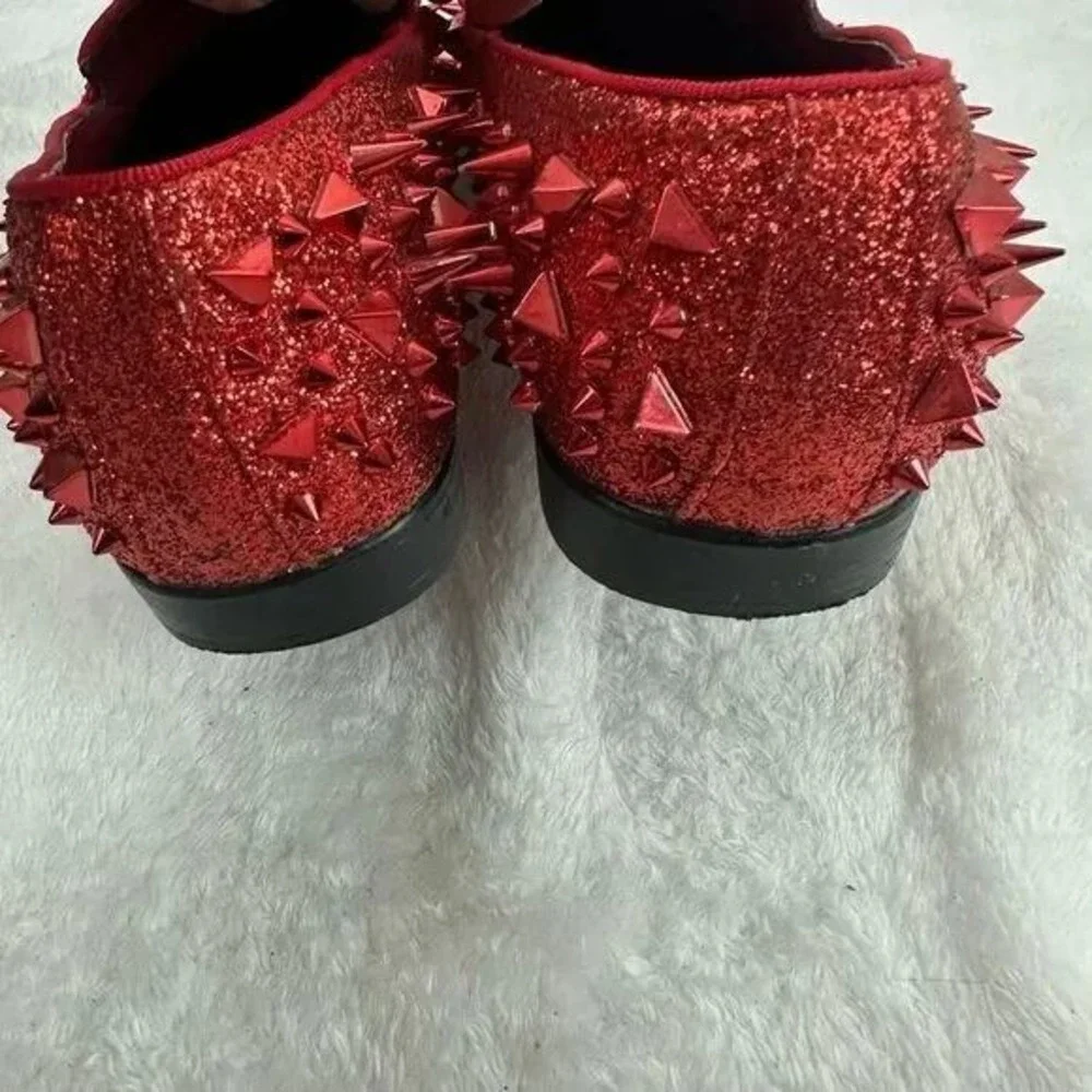 Royal‎ Shoes Mens Red Glitter Spiked Loafers Studded Slip On Dress Shoes Size 10